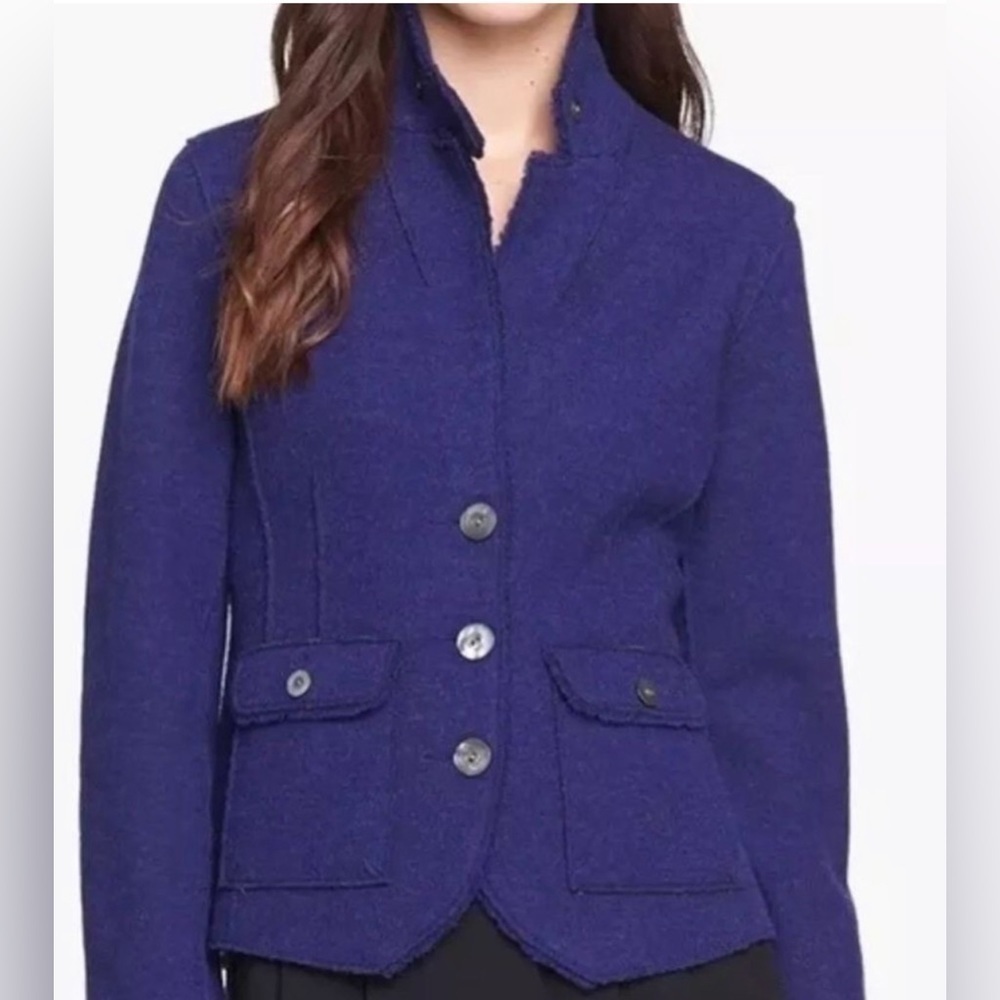 EILEEN FISHER PURPLE BOILED MERINO WOOL PEARL BUTTONS SOFT FITTED JACKET